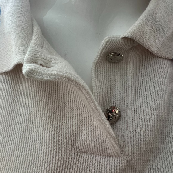 80s White Panel Striped Athletic Knit Henley Top - Picture 2 of 3